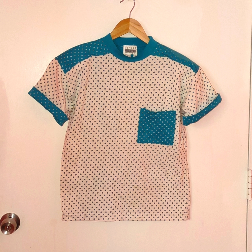 Blue and white print vintage Leslie Fay shirt